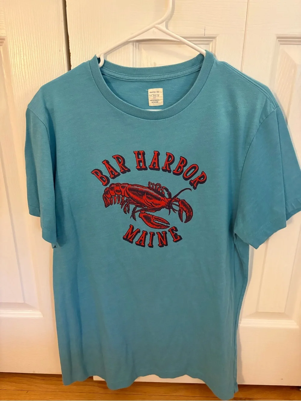 J. Crew Teal Graphic Tee with Red Lettering